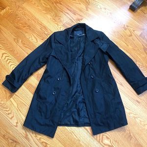 Covington Black Double Breasted button up High waisted a-line trench Rain Coat